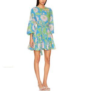 RARE NWT $445 RHODE ELLA FLOWY MINI DRESS IN BLUE PSYCHEDELIC FLOWER SIZE M